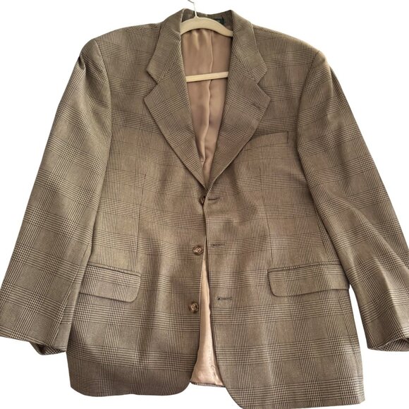 Brandini Le Collezioni Mens 41R Wool Silk Plaid Blazer Three Button Brown Canada - Picture 13 of 13